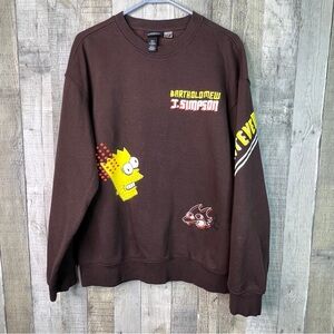 The Simpsons Size Medium Brown Fleece Crewneck Long Sleeve Simpsons Sweat Shirt